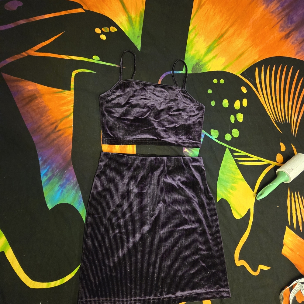 Forever 21 Purple Velvet Top Skirt Set